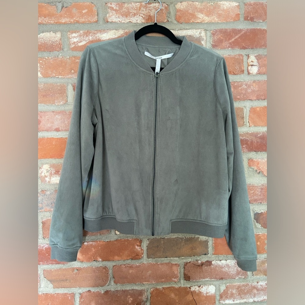 Kensie Munn Bomber Jacket Coat Faux Suede Large Sage Green Fall